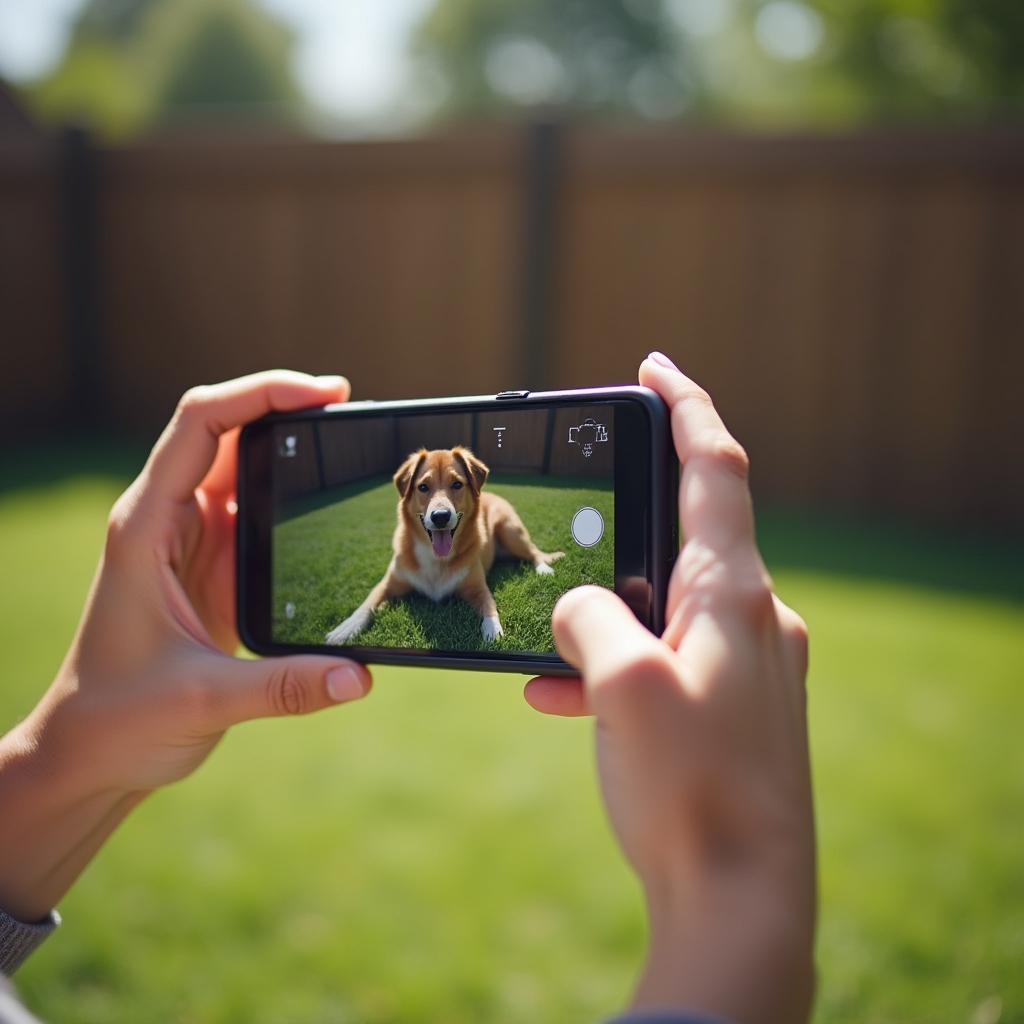 Betreuer fotografiert einen entspannten Hund für das tägliche Update an den Besitzer